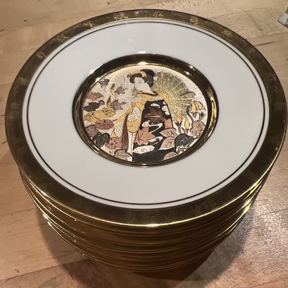 Japanese Floral Calendar Chokin Collection 9 Plates Hamilton 24K GORGEOUS! EX! - Picture 1 of 13